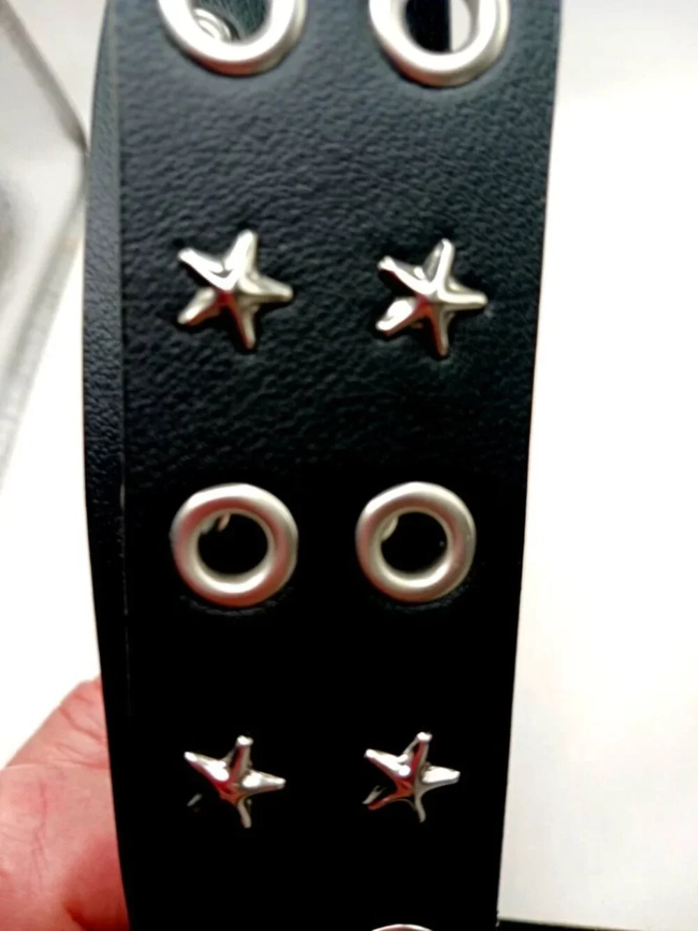 Stars + Grommets Black Vegan Leather Belt + 2 Rubber Grommet Bracelet New